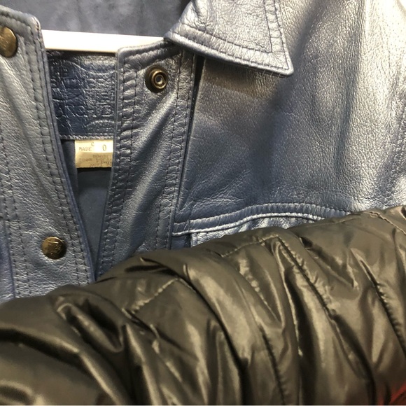 The Leather Ranch metallic blue leather skirt and jean style jacket - Picture 12 of 12